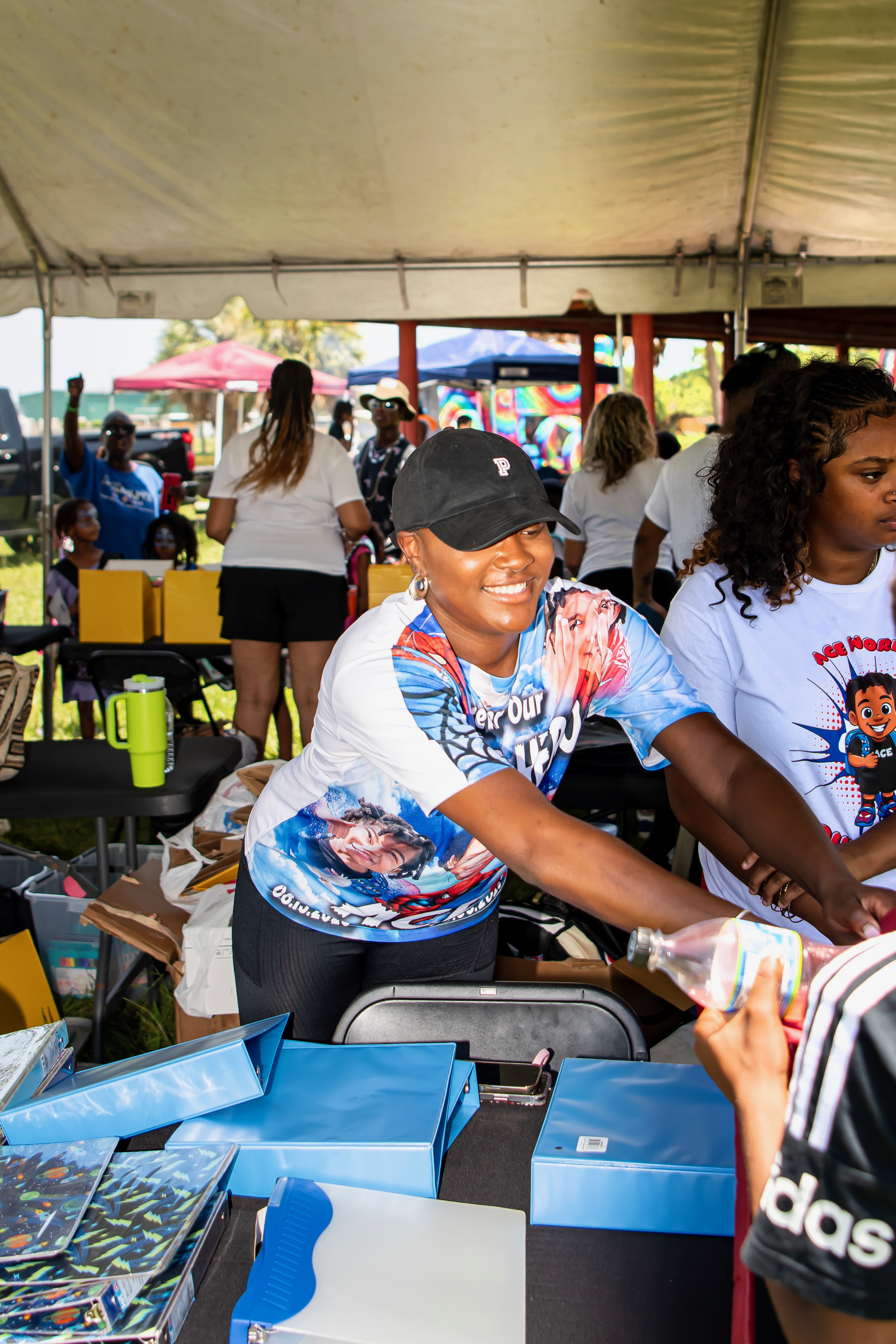 Volunteers handing out supplies